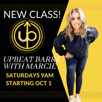 woman posing for a fitness class with information about the class starting on October 1