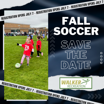 flyer reminding of Fall soccer registration dates starting on July 7