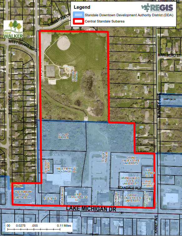 Map outlining the boundaries of Standale and red outline signifies the area of focus